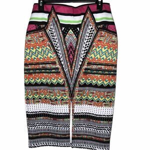 BISOU BISOU Michele Bohbot Pencil Skirt Size Med‎ Multicolor Neon Aztec EUC